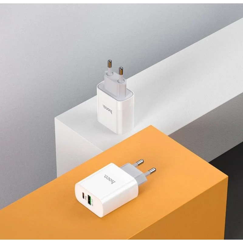 Блок живлення Hoco. C80A Швидка зарядка Quick Charge 3.0 USB 18W + Type C 20W Білий