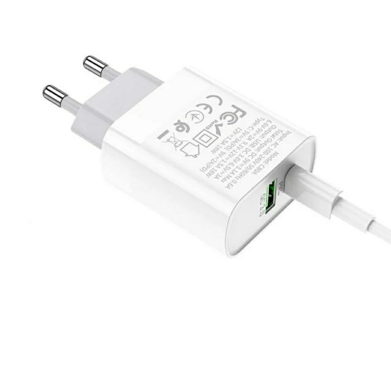 Блок живлення Hoco. C80A Швидка зарядка Quick Charge 3.0 USB 18W + Type C 20W Білий