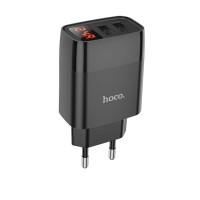 Оригінальний зарядний блок живлення 2 USB Hoco. C86A 5V 2.4 А з дисплеєм Чорний