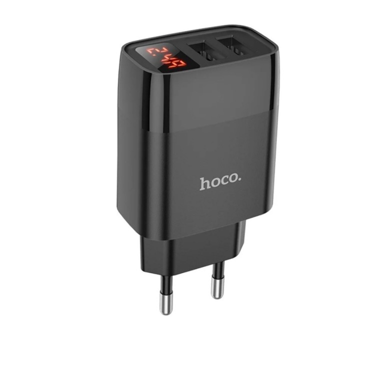 Оригінальний зарядний блок живлення 2 USB Hoco. C86A 5V 2.4 А з дисплеєм Чорний