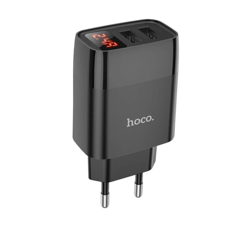 Оригінальний зарядний блок живлення 2 USB Hoco. C86A 5V 2.4 А з дисплеєм Чорний