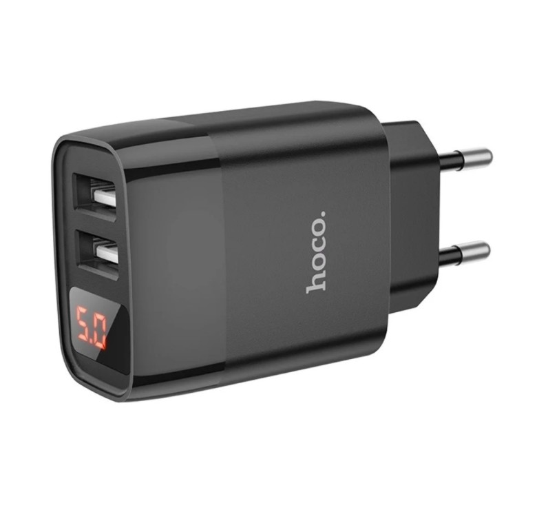 Оригінальний зарядний блок живлення 2 USB Hoco. C86A 5V 2.4 А з дисплеєм Чорний