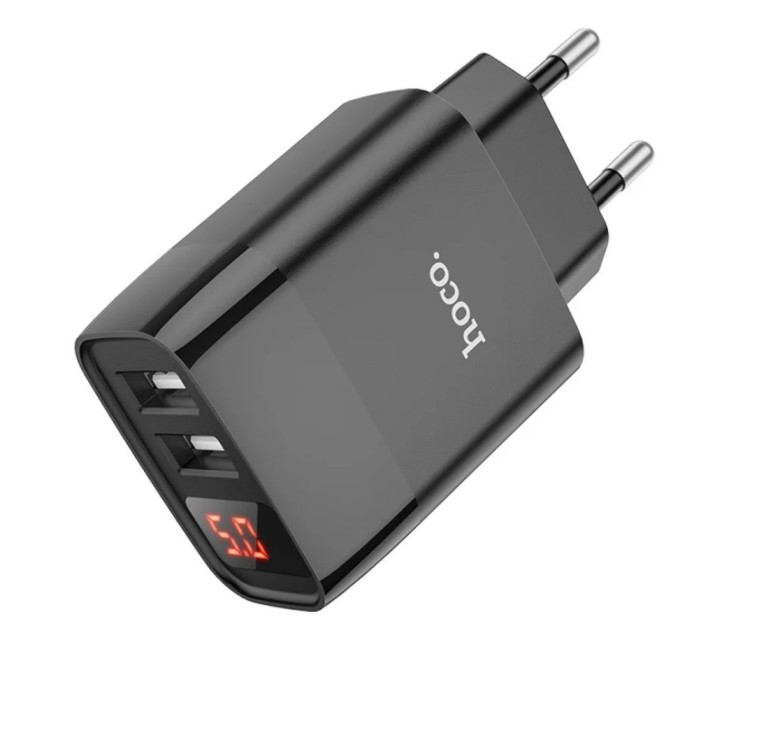 Оригінальний зарядний блок живлення 2 USB Hoco. C86A 5V 2.4 А з дисплеєм Чорний