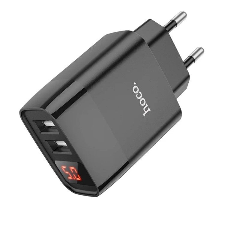 Оригінальний зарядний блок живлення 2 USB Hoco. C86A 5V 2.4 А з дисплеєм Чорний