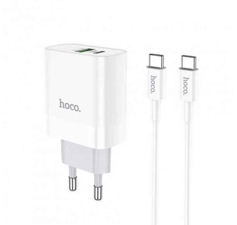 Блок живлення Hoco. C80A з кабелем type C Швидка зарядка Quick Charge 3.0 USB 18W + Type C 20W Білий