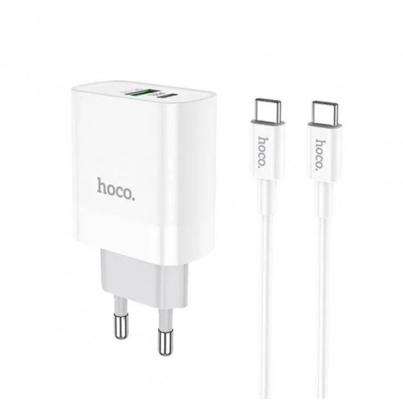 Блок живлення Hoco. C80A з кабелем type C Швидка зарядка Quick Charge 3.0 USB 18W + Type C 20W Білий