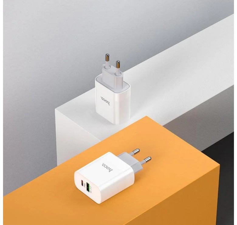 Блок живлення Hoco. C80A з кабелем type C Швидка зарядка Quick Charge 3.0 USB 18W + Type C 20W Білий