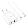 Блок питания hoco. C95A с кабелем Type-C - Lightning Quick Charge 3.0 18W + Type-C PD20W Белый