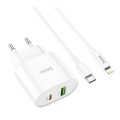 Блок питания hoco. C95A с кабелем Type-C - Lightning Quick Charge 3.0 18W + Type-C PD20W Белый