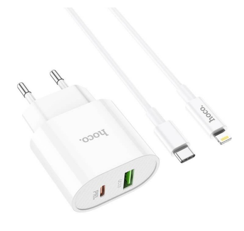 Блок питания hoco. C95A с кабелем Type-C - Lightning Quick Charge 3.0 18W + Type-C PD20W Белый
