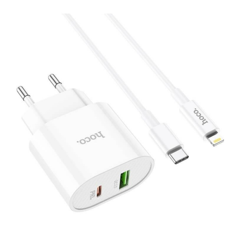 Блок живлення Hoco. C95A з кабелем Type-C - Lightning Quick Charge 3.0 18W + Type-C PD20W Білий