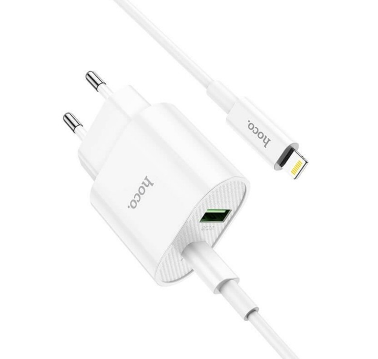 Блок питания hoco. C95A с кабелем Type-C - Lightning Quick Charge 3.0 18W + Type-C PD20W Белый