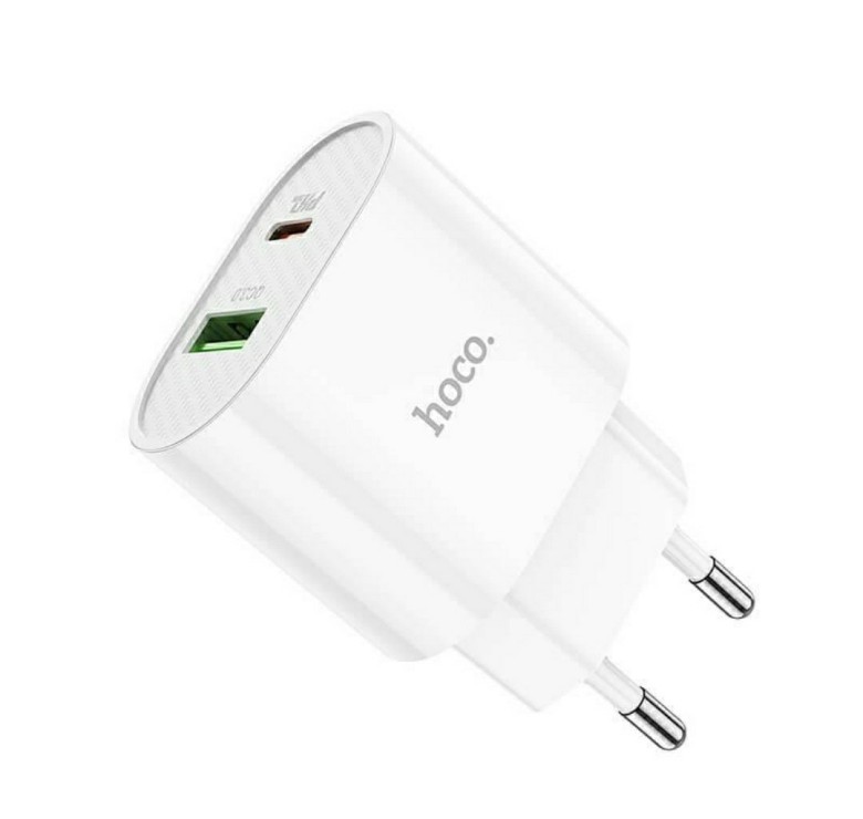 Блок питания hoco. C95A с кабелем Type-C - Lightning Quick Charge 3.0 18W + Type-C PD20W Белый