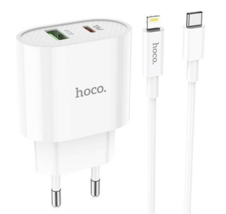 Блок питания hoco. C95A с кабелем Type-C - Lightning Quick Charge 3.0 18W + Type-C PD20W Белый