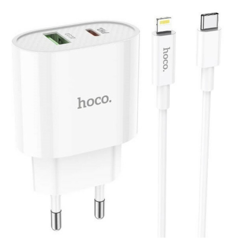 Блок живлення Hoco. C95A з кабелем Type-C - Lightning Quick Charge 3.0 18W + Type-C PD20W Білий