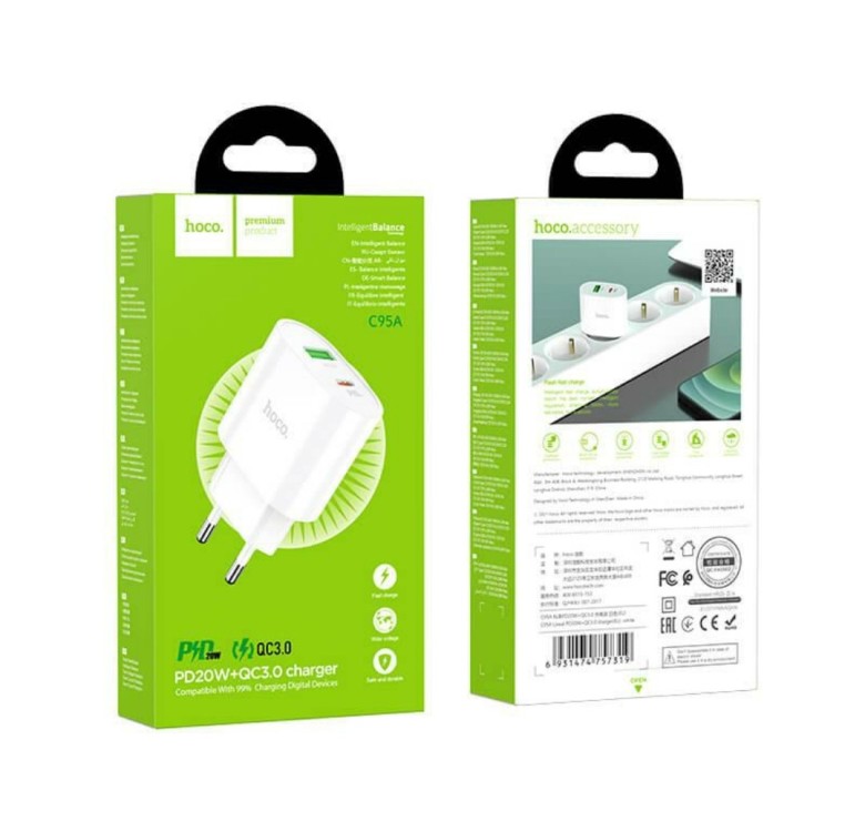 Блок питания hoco. C95A Quick Charge 3.0 18W + Type-C PD20W Белый