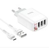 Блок питания hoco. C93A 3 USB + дисплей + кабель Micro-USB до 3.4 Ампер Белый