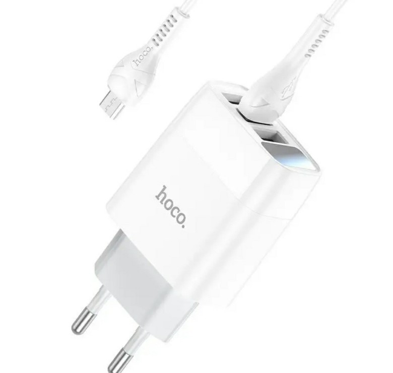Блок питания hoco. C93A 3 USB + дисплей + кабель Micro-USB до 3.4 Ампер Белый