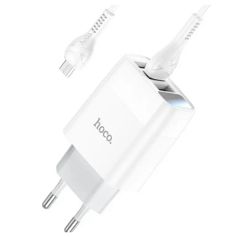 Блок живлення Hoco. C93A 3 USB + дисплей + кабель Micro-USB до 3.4 Ампер Білий