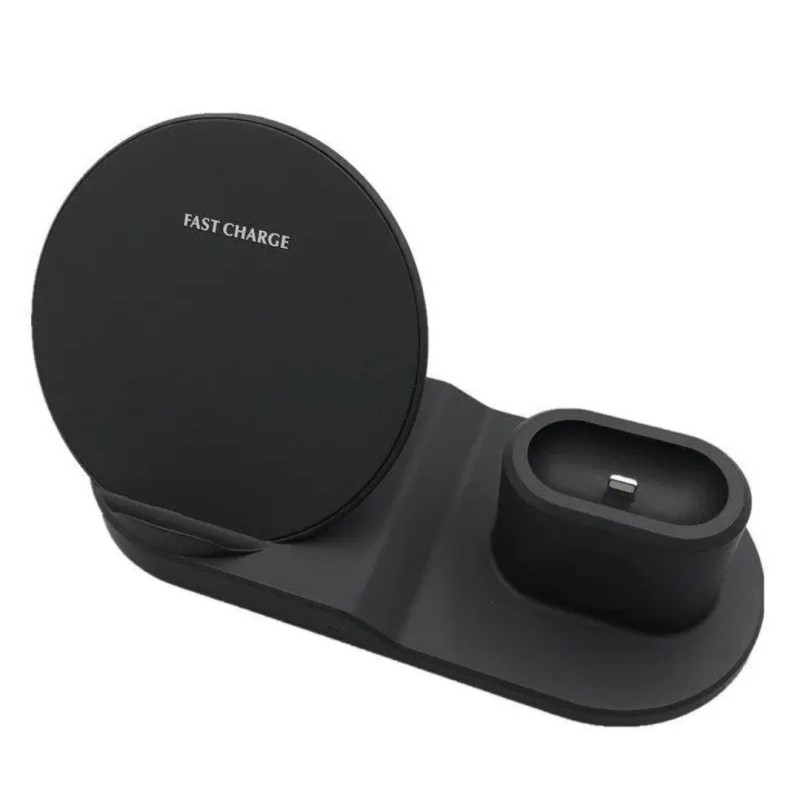 Бездротовий зарядний пристрій 3 в 1 Швидка зарядка 5-9 вольт / 5-10 Ватт / 2 Чорний Ампера