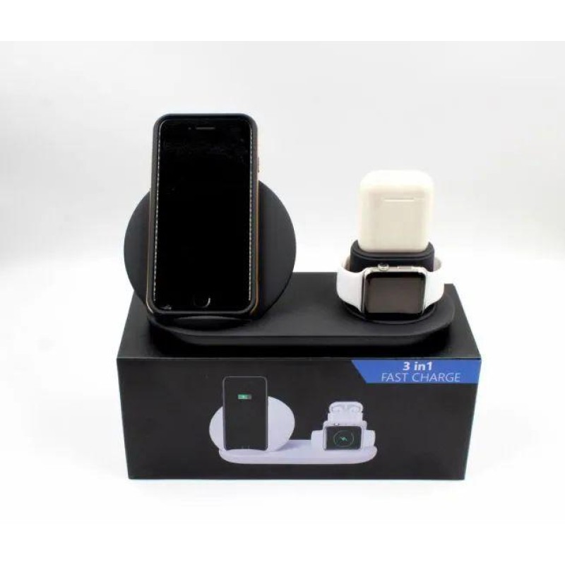 Бездротовий зарядний пристрій 3 в 1 Швидка зарядка 5-9 вольт / 5-10 Ватт / 2 Чорний Ампера