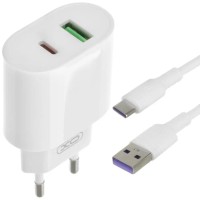 Блок питания XO-L81A с кабелем Type-C  Быстрая зарядка Quick Charge 3.0 USB 18W + Type C (PD 20W) Белый