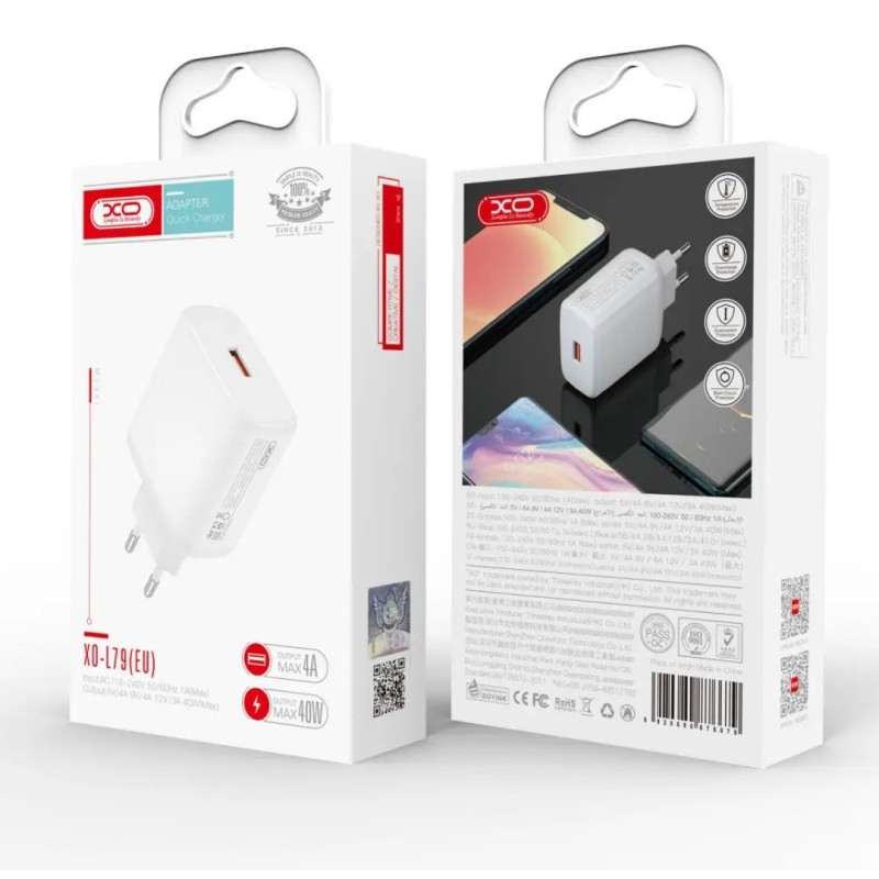 Оригинальный блок питания XO-L79 Быстрая зарядка 40 Ватт Белый