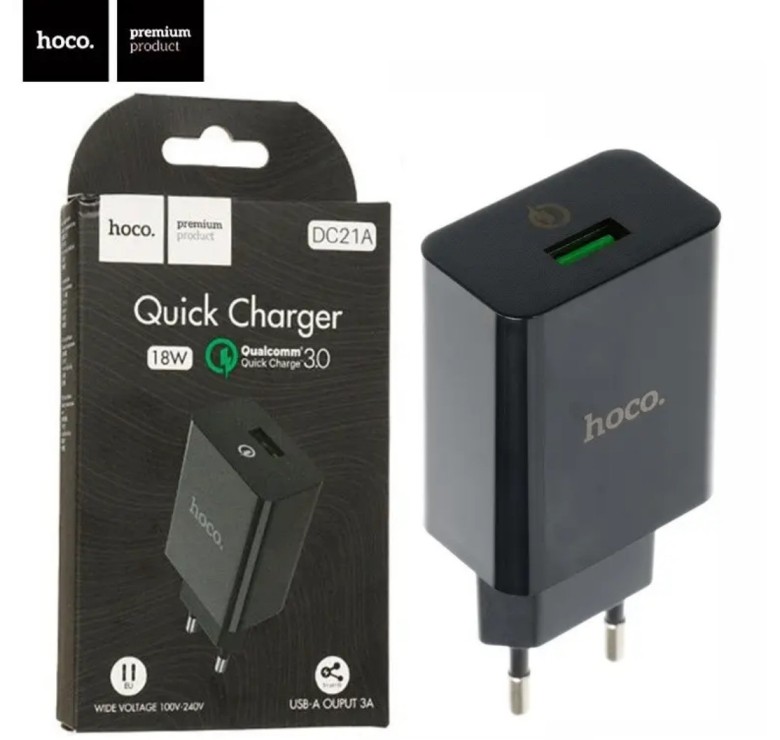 Оригінальний блок живлення Hoco. DC21A Швидка зарядка Quick Charge 3.0 18 Ватт 3 Чорний Ампера