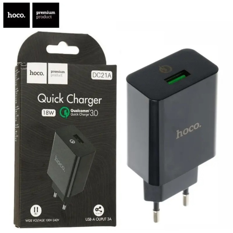 Оригинальный блок питания hoco. DC21A Быстрая зарядка Quick Charge 3.0 18 Ватт 3 Ампера Черный