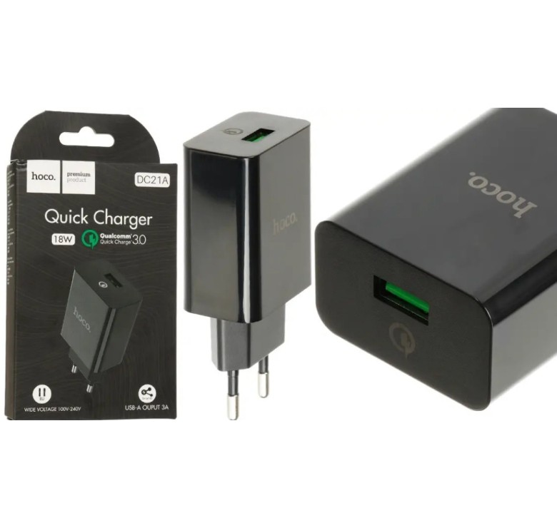 Оригінальний блок живлення Hoco. DC21A Швидка зарядка Quick Charge 3.0 18 Ватт 3 Чорний Ампера