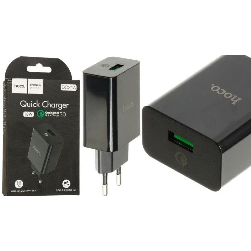 Оригинальный блок питания hoco. DC21A Быстрая зарядка Quick Charge 3.0 18 Ватт 3 Ампера Черный