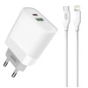 Блок питания XO-L81A с кабелем Type-C - Lightning (Iphone) Quick Charge 3.0 USB 18W + Type C (PD 20W) Белый