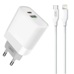 Блок живлення XO-L81A із кабелем Type-C - Lightning (Iphone) Quick Charge 3.0 USB 18W + Type C (PD 20W) Білий