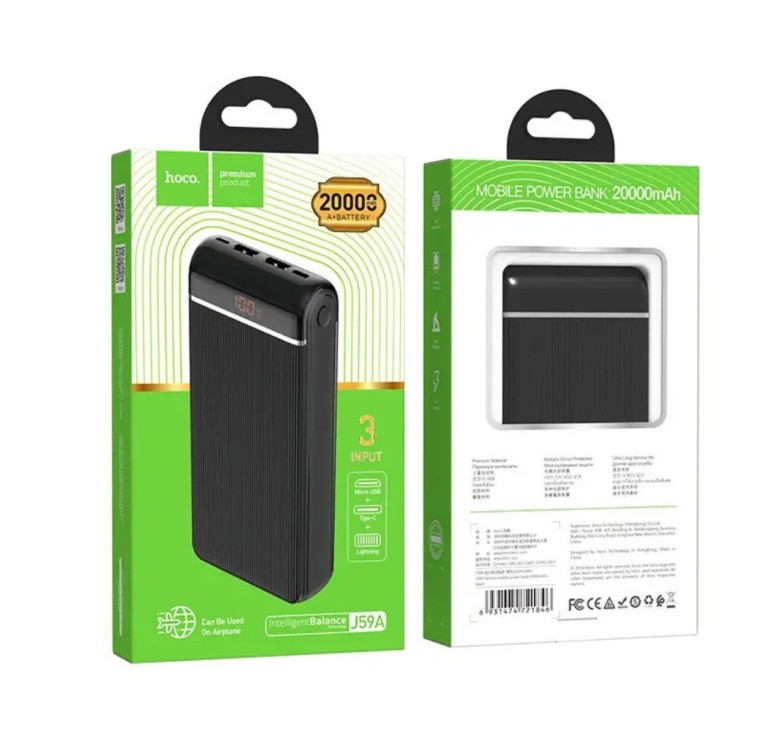 Зарядний Power Bank Hoco. J59A Швидка зарядка 5 вольт 2 Ампера / 20000 mAh / Чорний