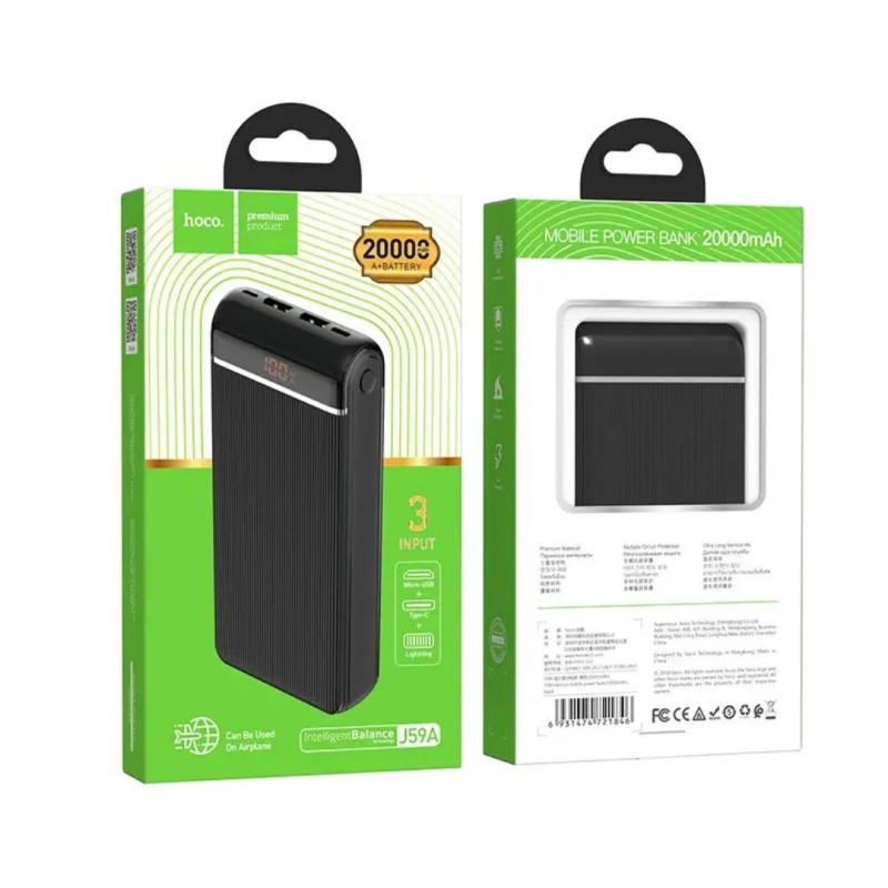 Зарядное Power Bank Hoco. J59A Быстрая зарядка 5 вольт 2 Ампера / 20000 mAh / Черный