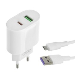 Блок живлення XO-L81A з кабелем Micro USB Швидке заряджання Quick Charge 3.0 USB 18W + Type C (PD 20W) Білий