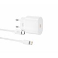 Блок живлення XO-L81B з кабелем Type-C - Lightning (Iphone) / Швидка зарядка Quick Charge 3.0/20W (PD 20W) Бел