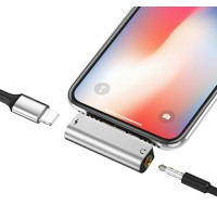 Конвертер Hoco. LS25 (роздвоювач 2 в 1) з Lightning (Iphone) на Lightning та аудіо 3.5 мм. Сірий