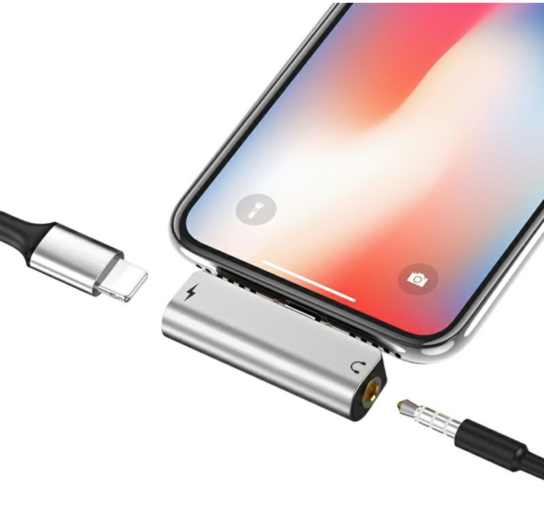 Конвертер Hoco. LS25 (роздвоювач 2 в 1) з Lightning (Iphone) на Lightning та аудіо 3.5 мм. Сірий