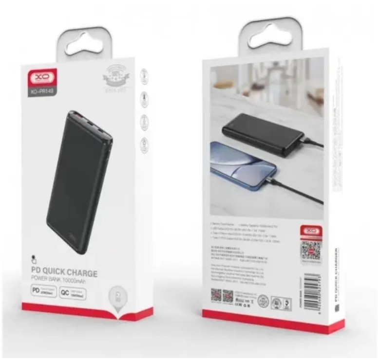 Зарядный Power Bank XO-PR149 / Быстрая зарядка PD20W / 10000 mAh / Черный