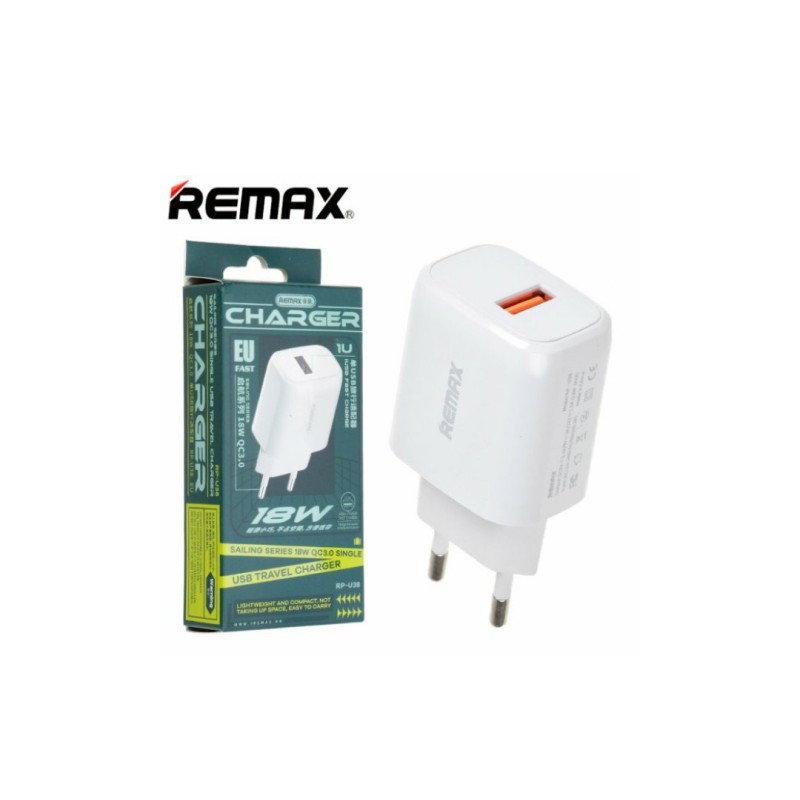 Блок питания Remax RP-U38 / Быстрая зарядка Quick Charge 3.0 18 Ват / Белый