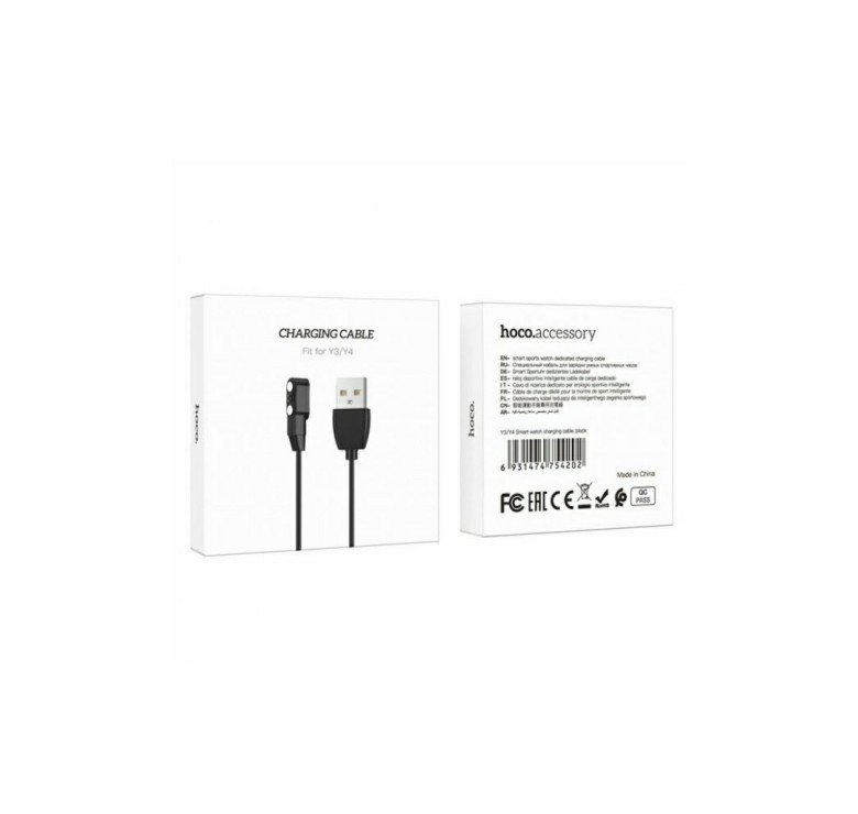 Магнітний фірмовий USB кабель для зарядки смарт-годин Hoco Y3 / Hoco Y4 / 60 см. / Чорний