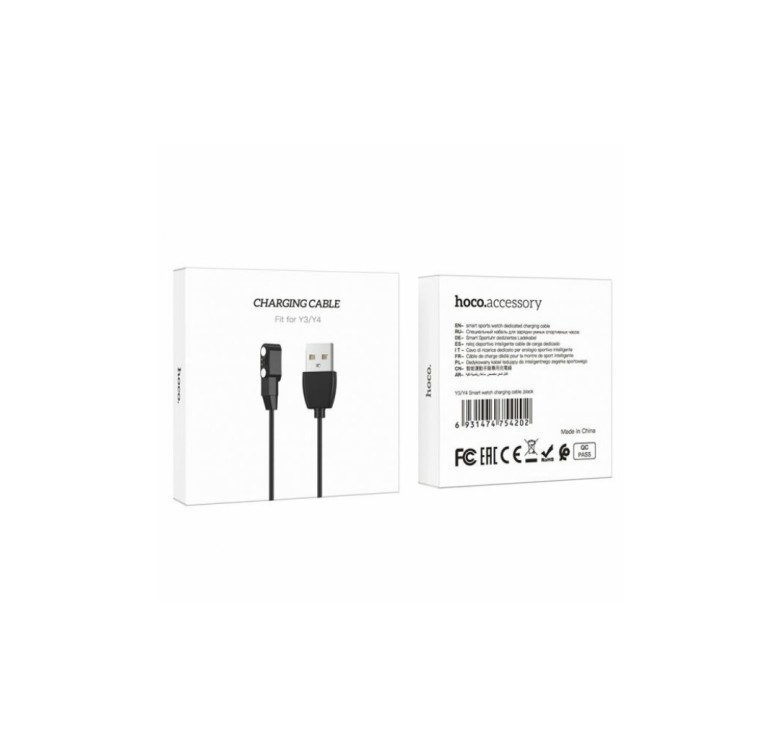 Магнітний фірмовий USB кабель для зарядки смарт-годин Hoco Y3 / Hoco Y4 / 60 см. / Чорний