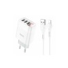 Блок живлення hoco. C93A / 3 USB + дисплей + кабель Lightning - USB / до 3.4 Ампер / Білий