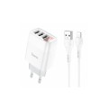 Блок живлення hoco. C93A / 3 USB + дисплей + кабель Lightning - USB / до 3.4 Ампер / Білий