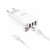 Блок живлення hoco. C93A / 3 USB + дисплей + кабель Lightning - USB / до 3.4 Ампер / Білий