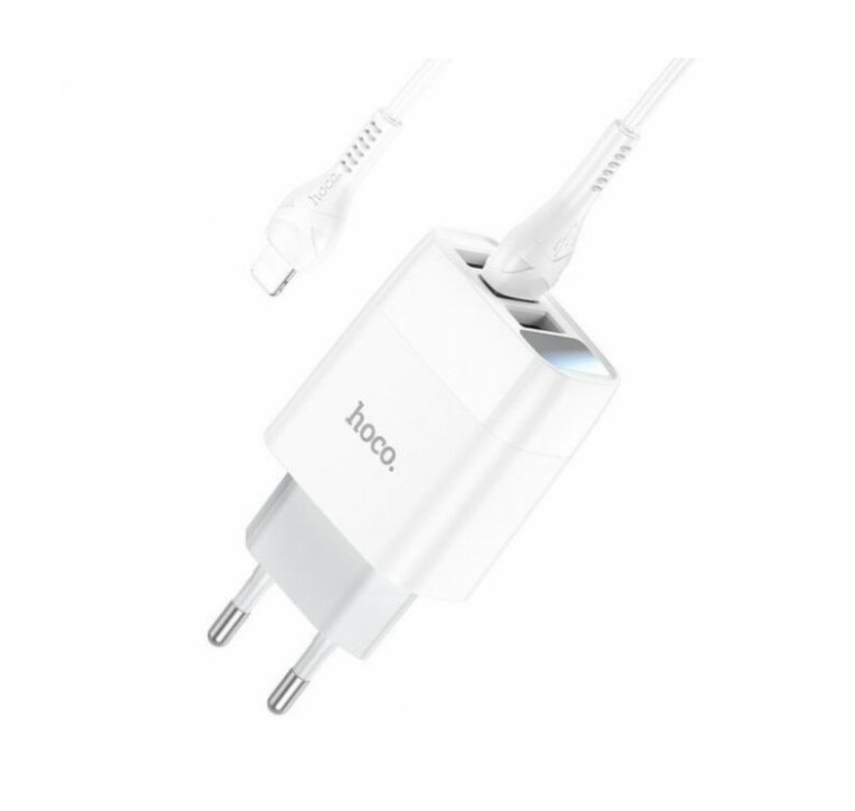 Блок живлення hoco. C93A / 3 USB + дисплей + кабель Lightning - USB / до 3.4 Ампер / Білий