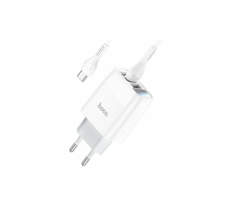 Блок питания hoco. C93A / 3 USB + дисплей + кабель Type-C - USB / до 3.4 Ампер / Белый