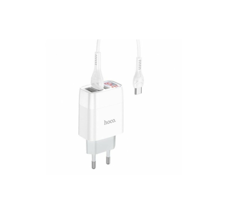 Блок питания hoco. C93A / 3 USB + дисплей + кабель Type-C - USB / до 3.4 Ампер / Белый