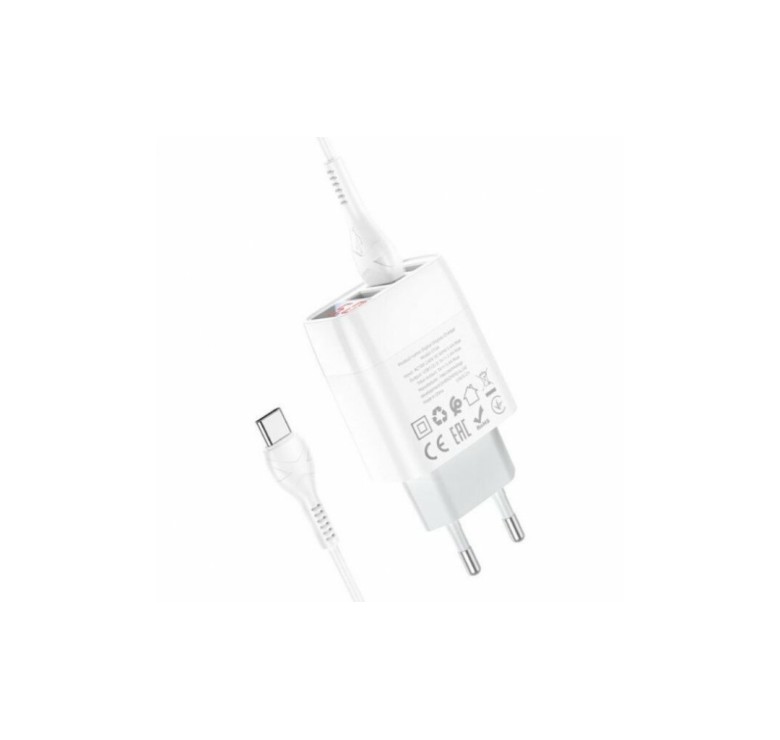 Блок питания hoco. C93A / 3 USB + дисплей + кабель Type-C - USB / до 3.4 Ампер / Белый